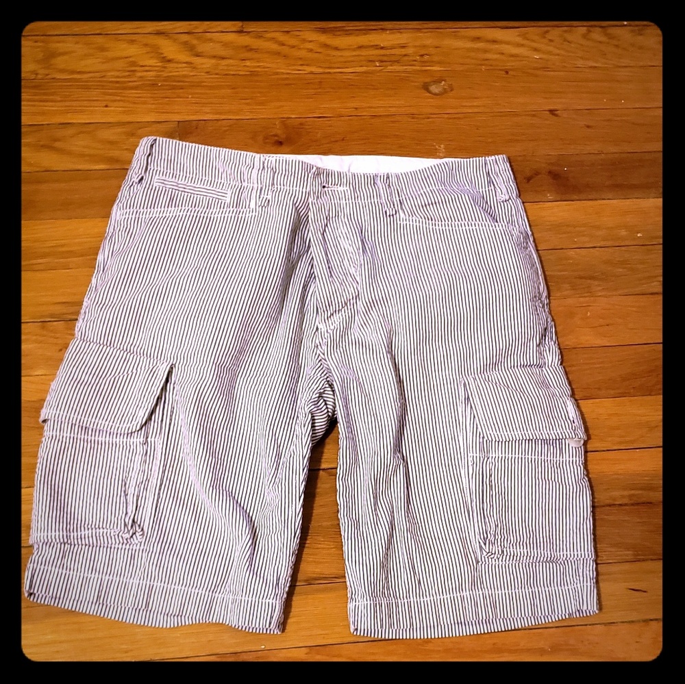 Adidas Silver Navy blue striped cargo shorts.